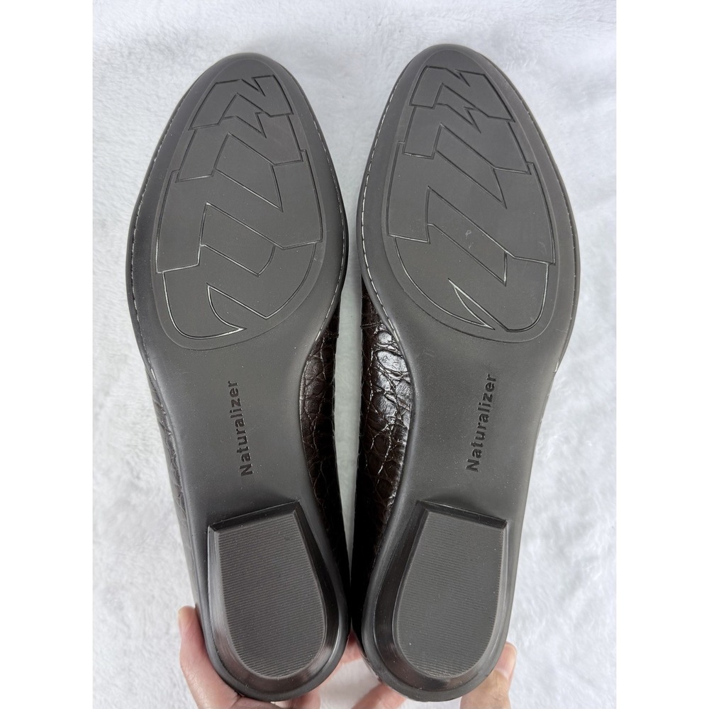 Naturalizer Brown Croc Embossed Leather Flats Dress Shoes Comfort Womens 8.5M - Picture 7 of 7